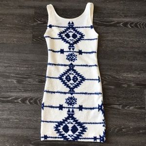 H&M stretch, white/blue mini dress